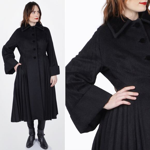 Vintage 50's Black Wool Fitted Princess Coat w/ Huge Pleated Sleeves Lilli Ann M
